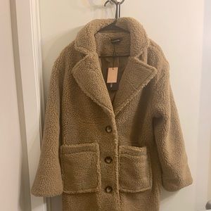 Long camel tan borg teddy winter coat